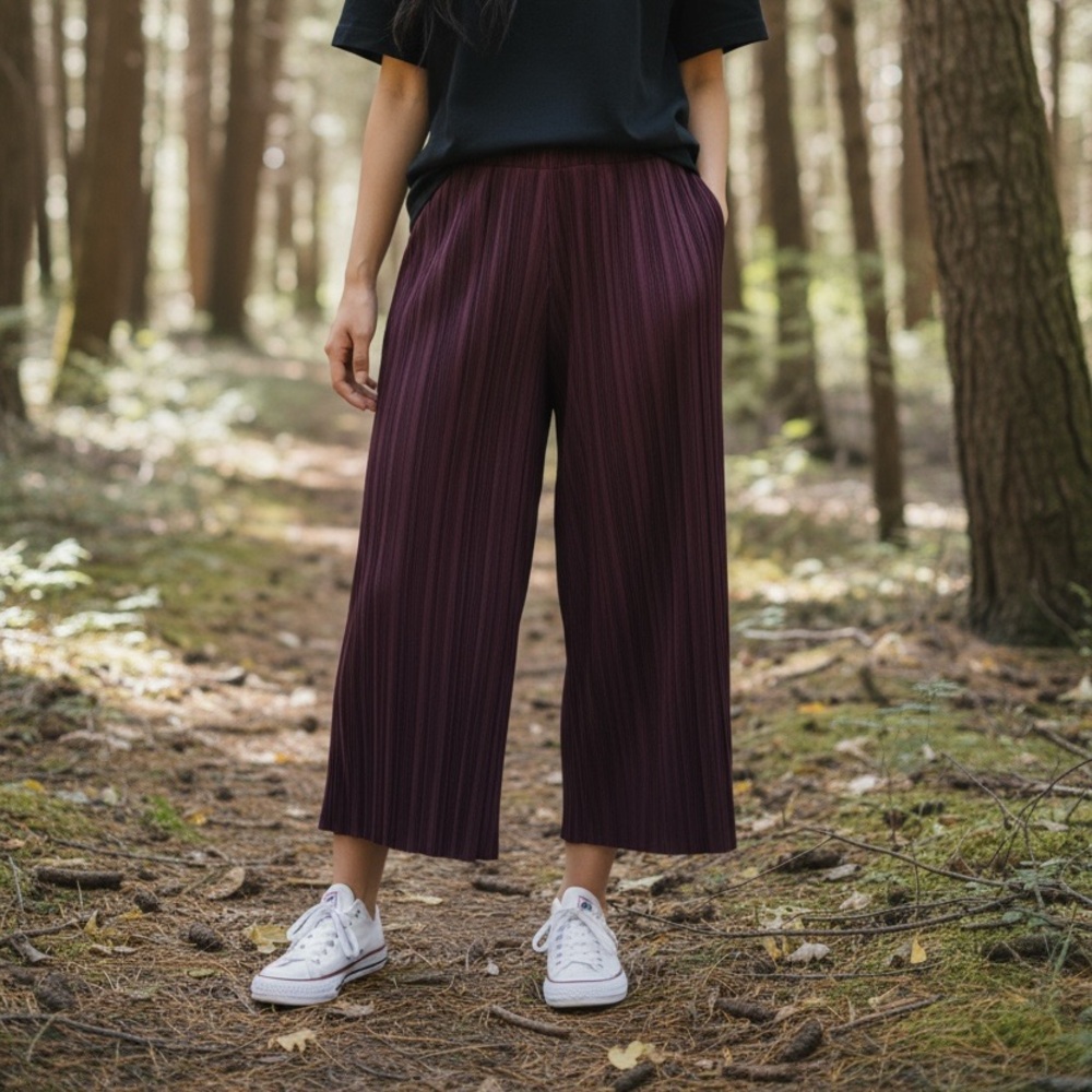 Topshop Purple Wide-Leg Cropped Pants